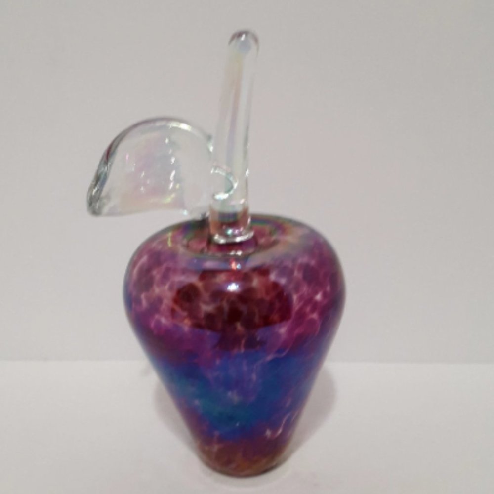 Jan Benda Krystyna Glass Canada Purple Iridescent Apple Paperweight Sculpture